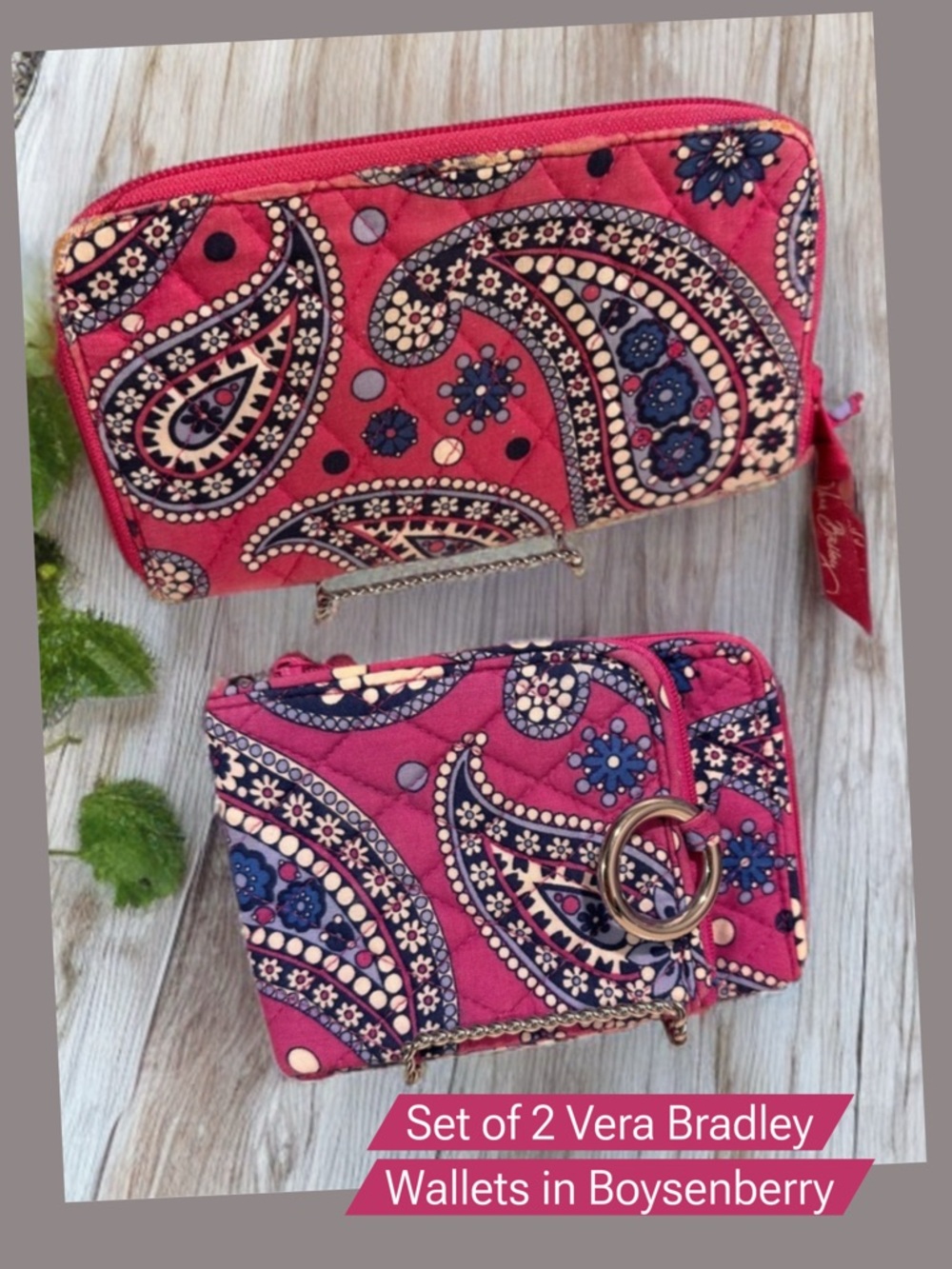 Vintage Set of 2 Vera Bradley Double ID & Zip Around Wallets in Boysenberry